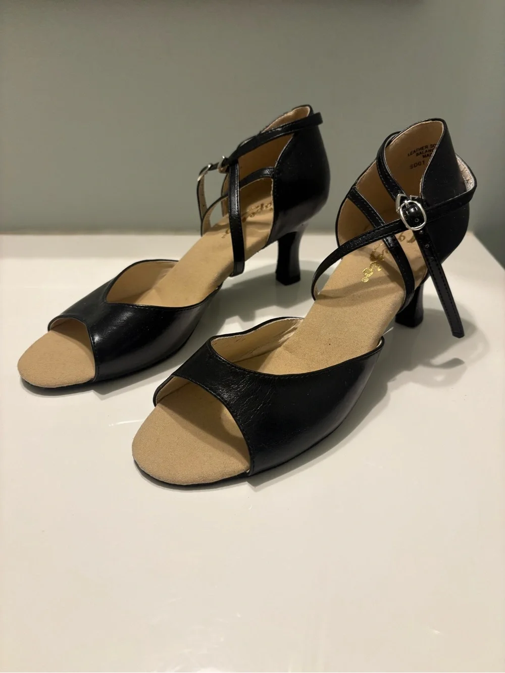Capezio Ballroom Dancing Black Ankle-Strap Peep Toe Heels -8.5 (8 1/2) Women
